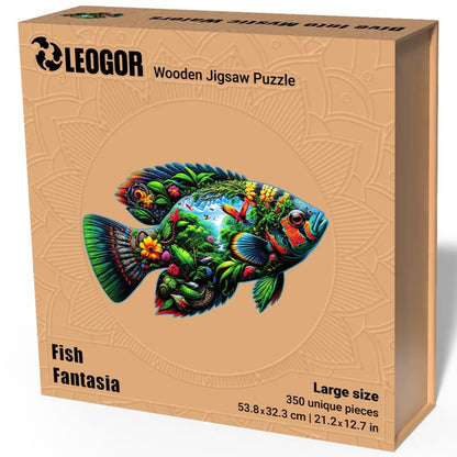 Extra-Thick 5mm Wooden Puzzle for Adults – 350 Pieces | Wood Puzzles Adult with Unique Hand-Shaped Pieces, Fish Fantasia