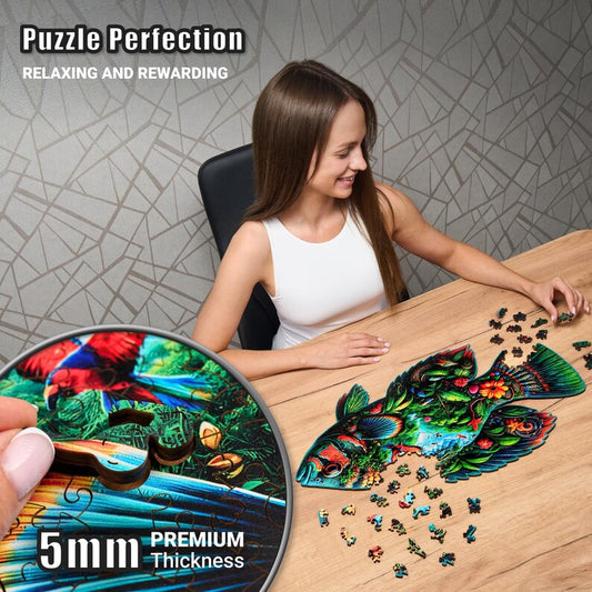 Extra-Thick 5mm Wooden Puzzle for Adults – 350 Pieces | Wood Puzzles Adult with Unique Hand-Shaped Pieces, Fish Fantasia