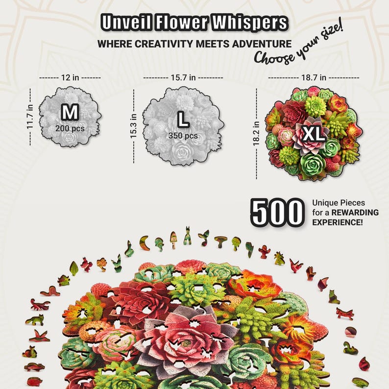 Extra-Thick 5mm Wooden Puzzle for Adults – 500 Pieces | Wood Puzzles Adult with Unique Hand-Shaped Pieces, Succulent Harmony