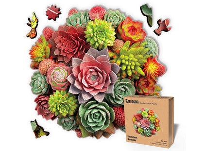 Extra-Thick 5mm Wooden Puzzle for Adults – 500 Pieces | Wood Puzzles Adult with Unique Hand-Shaped Pieces, Succulent Harmony