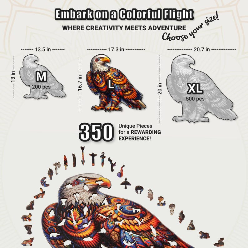 Extra-Thick 5mm Wooden Puzzle for Adults – 350 Pieces | Wood Puzzles Adult with Unique Hand-Shaped Pieces, Vivid Eagle Odyssey