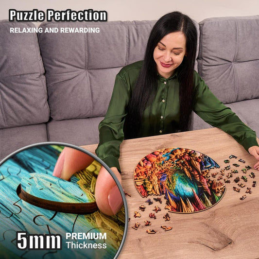 Extra-Thick 5mm Wooden Puzzle for Adults – 350 Pieces | Wood Puzzles Adult with Unique Hand-Shaped Pieces, Cavernous Spectrum