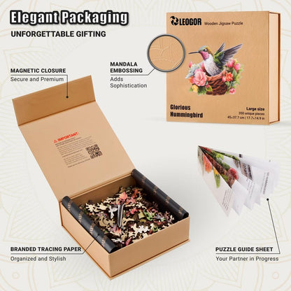 Extra-Thick 5mm Wooden Puzzle for Adults – 350 Pieces | Wood Puzzles Adult with Unique Hand-Shaped Pieces, Glorious Hummingbird