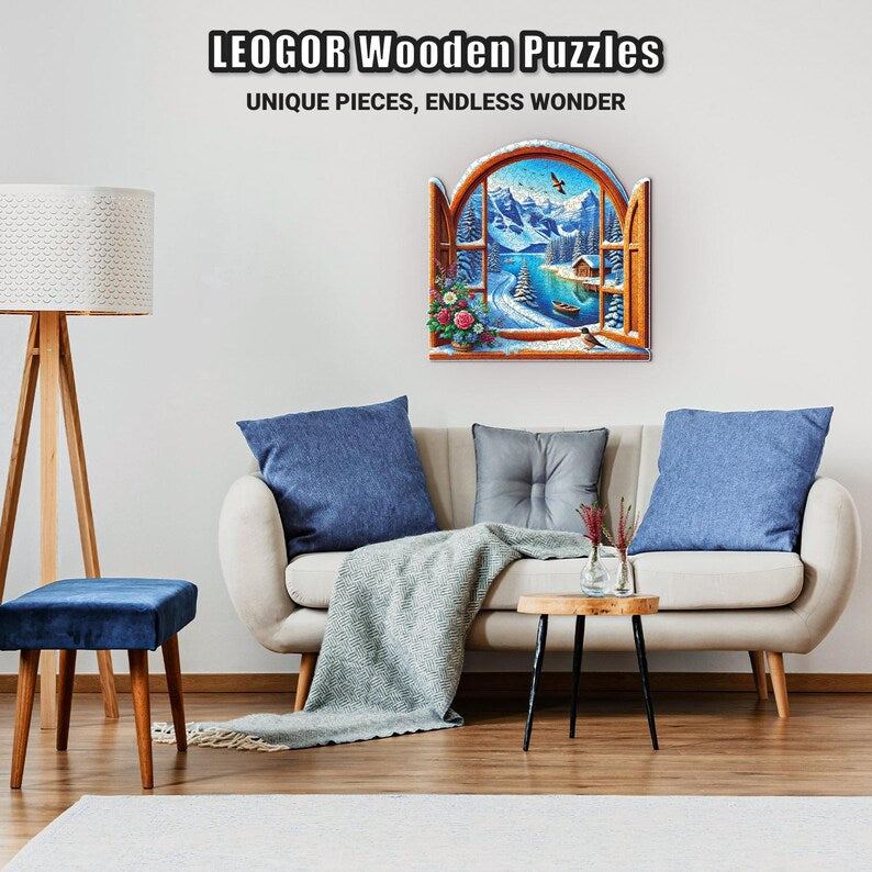 Extra-Thick 5mm Wooden Puzzle for Adults – 350 Piece | Wood Puzzles Adult with Unique Hand-Shaped Pieces, Winter Frosty Wonderland