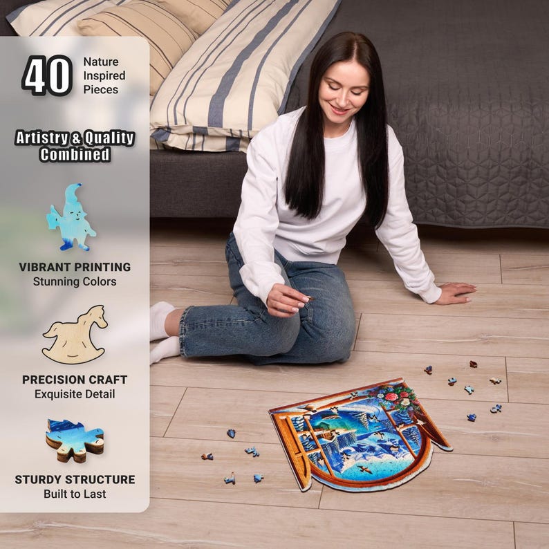 Extra-Thick 5mm Wooden Puzzle for Adults – 350 Piece | Wood Puzzles Adult with Unique Hand-Shaped Pieces, Winter Frosty Wonderland