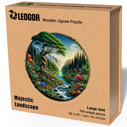 Extra-Thick 5mm Wooden Puzzle for Adults – 350 Pieces | Wood Puzzles Adult with Unique Hand-Shaped Pieces, Majestic Landscape