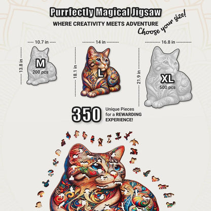 Extra-Thick 5mm Wooden Puzzle for Adults – 350 Pieces | Wood Puzzles Adult with Unique Hand-Shaped Pieces, Whiskered Cat Mosaic