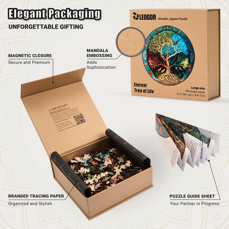 Extra-Thick 5mm Wooden Puzzle for Adults – 350 Pieces | Wood Puzzles Adult with Unique Hand-Shaped Pieces, Eternal Tree of Life