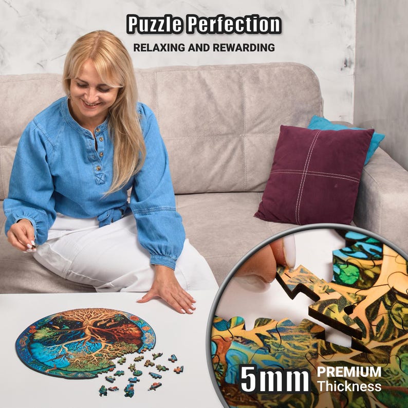 Extra-Thick 5mm Wooden Puzzle for Adults – 350 Pieces | Wood Puzzles Adult with Unique Hand-Shaped Pieces, Eternal Tree of Life