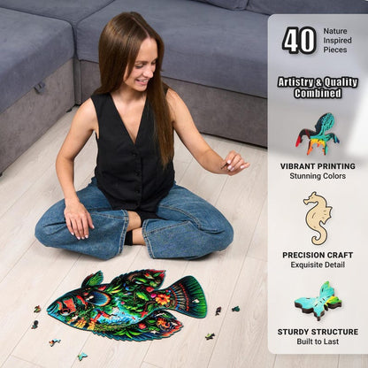 Extra-Thick 5mm Wooden Puzzle for Adults – 350 Pieces | Wood Puzzles Adult with Unique Hand-Shaped Pieces, Fish Fantasia