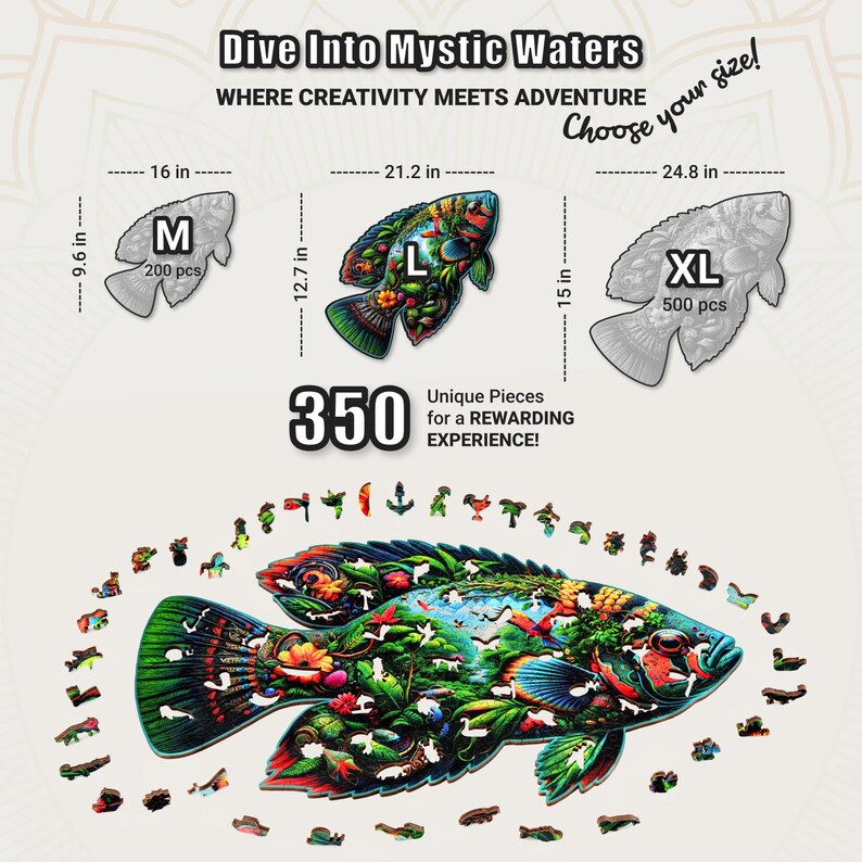 Extra-Thick 5mm Wooden Puzzle for Adults – 350 Pieces | Wood Puzzles Adult with Unique Hand-Shaped Pieces, Fish Fantasia