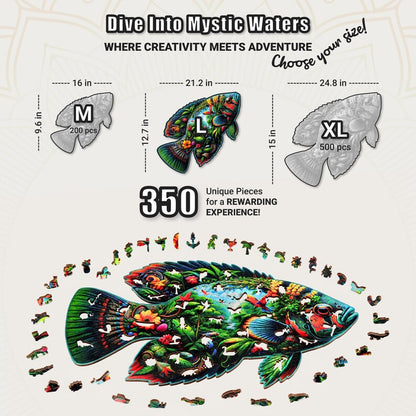 Extra-Thick 5mm Wooden Puzzle for Adults – 350 Pieces | Wood Puzzles Adult with Unique Hand-Shaped Pieces, Fish Fantasia