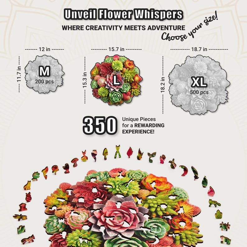 Extra-Thick 5mm Wooden Puzzle for Adults – 350 Pieces | Wood Puzzles Adult with Unique Hand-Shaped Pieces, Succulent Harmony