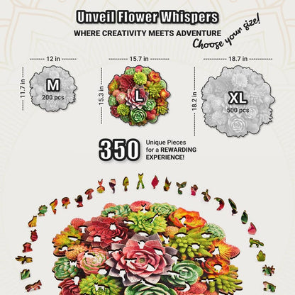 Extra-Thick 5mm Wooden Puzzle for Adults – 350 Pieces | Wood Puzzles Adult with Unique Hand-Shaped Pieces, Succulent Harmony