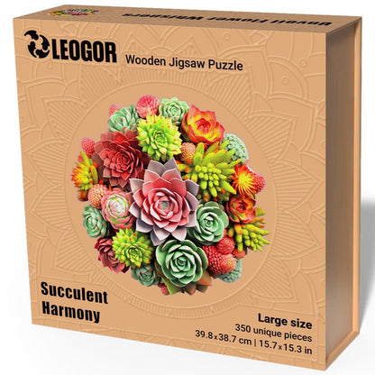 Extra-Thick 5mm Wooden Puzzle for Adults – 350 Pieces | Wood Puzzles Adult with Unique Hand-Shaped Pieces, Succulent Harmony
