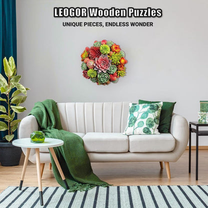 Extra-Thick 5mm Wooden Puzzle for Adults – 350 Pieces | Wood Puzzles Adult with Unique Hand-Shaped Pieces, Succulent Harmony