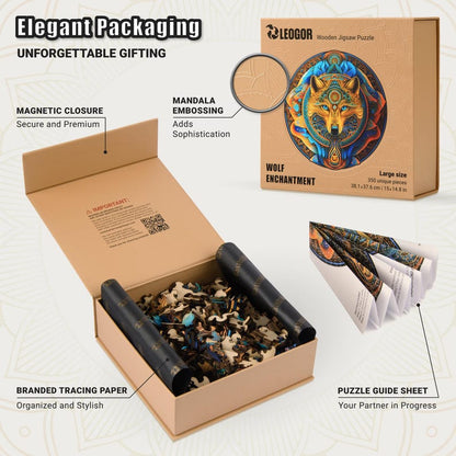 Extra-Thick 5mm Wooden Puzzle for Adults – 350 Pieces | Wood Puzzles Adult with Unique Hand-Shaped Pieces, Wolf Enchantment
