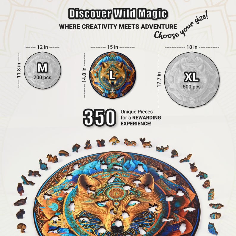 Extra-Thick 5mm Wooden Puzzle for Adults – 350 Pieces | Wood Puzzles Adult with Unique Hand-Shaped Pieces, Wolf Enchantment