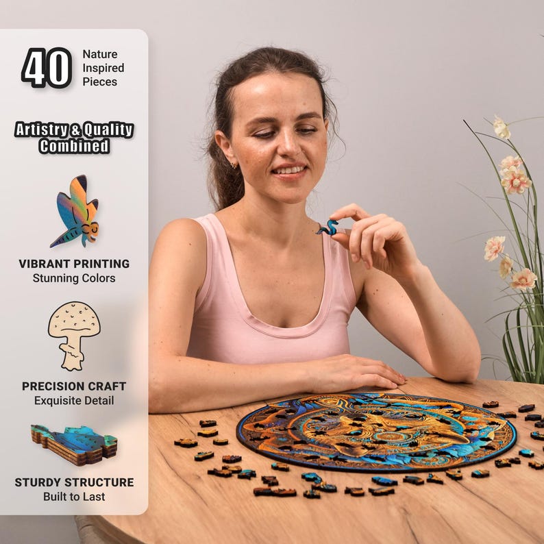 Extra-Thick 5mm Wooden Puzzle for Adults – 350 Pieces | Wood Puzzles Adult with Unique Hand-Shaped Pieces, Wolf Enchantment