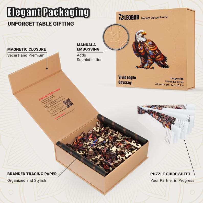 Extra-Thick 5mm Wooden Puzzle for Adults – 350 Pieces | Wood Puzzles Adult with Unique Hand-Shaped Pieces, Vivid Eagle Odyssey