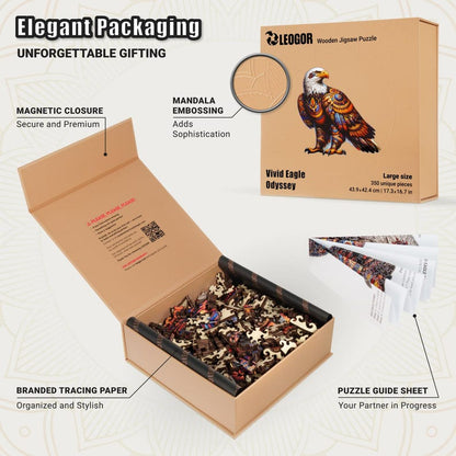 Extra-Thick 5mm Wooden Puzzle for Adults – 350 Pieces | Wood Puzzles Adult with Unique Hand-Shaped Pieces, Vivid Eagle Odyssey