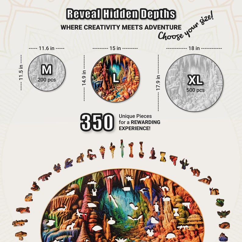 Extra-Thick 5mm Wooden Puzzle for Adults – 350 Pieces | Wood Puzzles Adult with Unique Hand-Shaped Pieces, Cavernous Spectrum