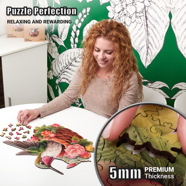 Extra-Thick 5mm Wooden Puzzle for Adults – 350 Pieces | Wood Puzzles Adult with Unique Hand-Shaped Pieces, Glorious Hummingbird