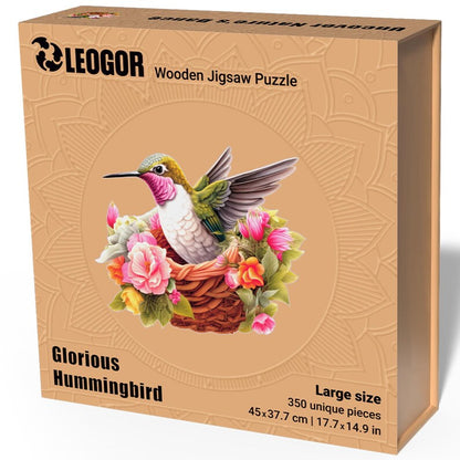 Extra-Thick 5mm Wooden Puzzle for Adults – 350 Pieces | Wood Puzzles Adult with Unique Hand-Shaped Pieces, Glorious Hummingbird