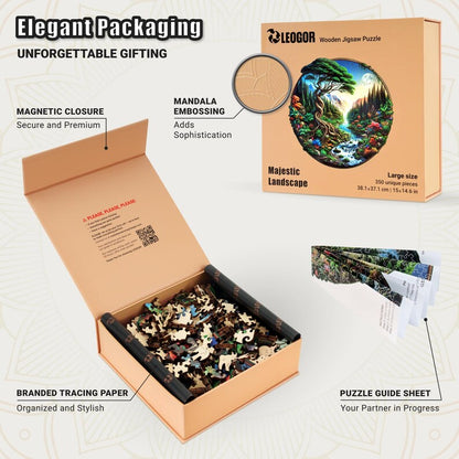 Extra-Thick 5mm Wooden Puzzle for Adults – 350 Pieces | Wood Puzzles Adult with Unique Hand-Shaped Pieces, Majestic Landscape
