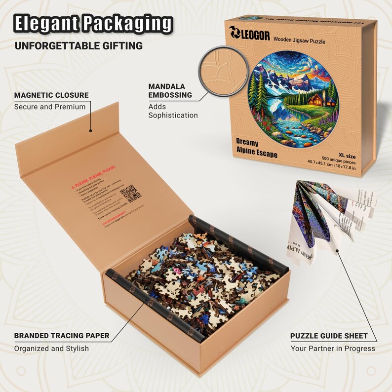 Extra-Thick 5mm Wooden Puzzle for Adults – 500 Pieces | Wood Puzzles Adult with Unique Hand-Shaped Pieces, Dreamy Alpine Escape
