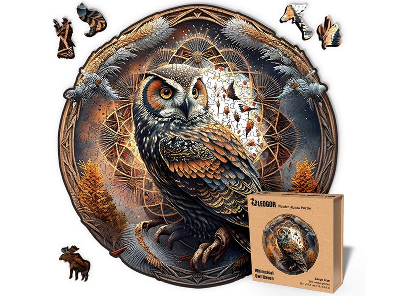 Extra-Thick 5mm Wooden Puzzle for Adults – 350 Pieces | Wood Puzzles Adult with Unique Hand-Shaped Pieces, Whimsical Owl Haven
