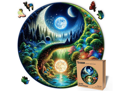 Extra-Thick 5mm Wooden Puzzle for Adults – 350 Pieces Wood Puzzles Adult with Unique Hand-Shaped Pieces, Yin Yang Nature's Balance