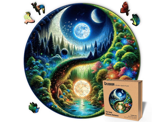 Extra-Thick 5mm Wooden Puzzle for Adults – 350 Pieces Wood Puzzles Adult with Unique Hand-Shaped Pieces, Yin Yang Nature's Balance