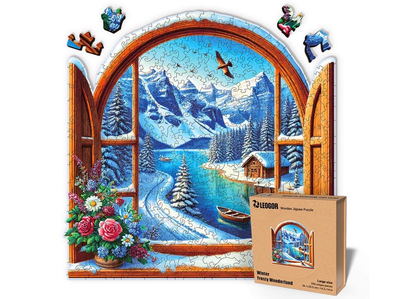 Extra-Thick 5mm Wooden Puzzle for Adults – 350 Piece | Wood Puzzles Adult with Unique Hand-Shaped Pieces, Winter Frosty Wonderland
