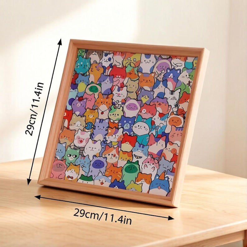 DIY Wooden Cat Puzzle Frame – Wooden Coloring Puzzle, Unique Handmade Gift for Cat Lovers, Paint Your Own Cat Art