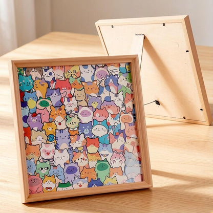 DIY Wooden Cat Puzzle Frame – Wooden Coloring Puzzle, Unique Handmade Gift for Cat Lovers, Paint Your Own Cat Art