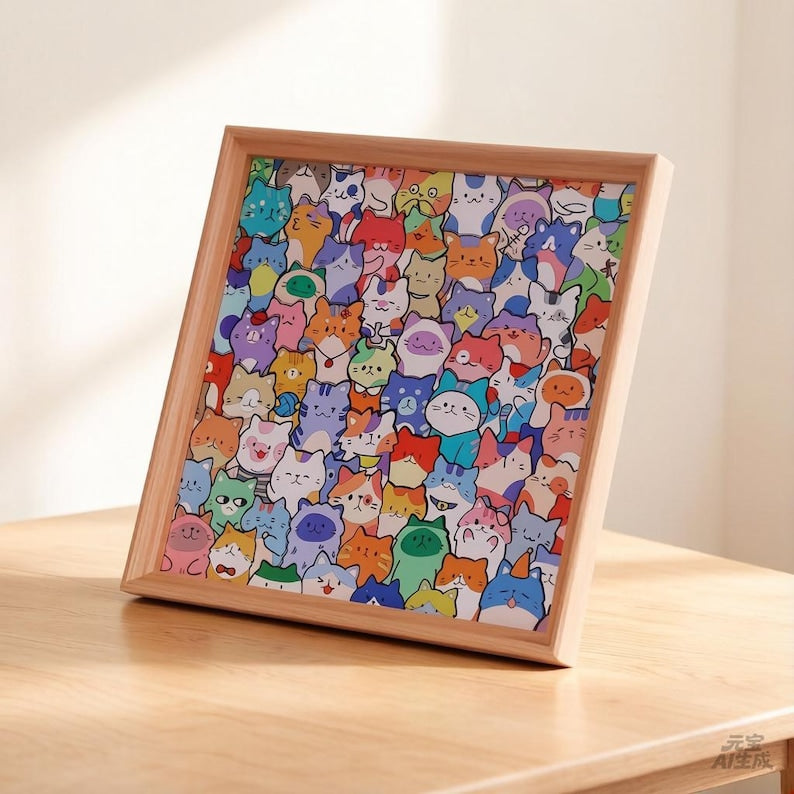 DIY Wooden Cat Puzzle Frame – Wooden Coloring Puzzle, Unique Handmade Gift for Cat Lovers, Paint Your Own Cat Art