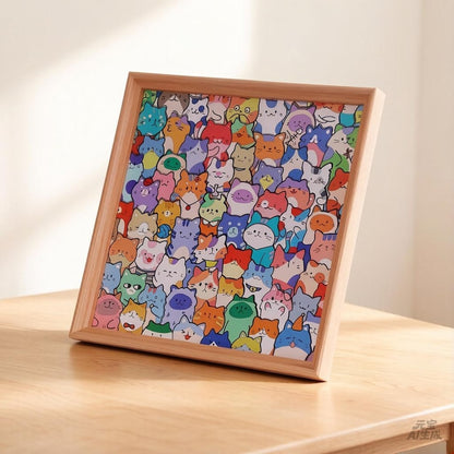 DIY Wooden Cat Puzzle Frame – Wooden Coloring Puzzle, Unique Handmade Gift for Cat Lovers, Paint Your Own Cat Art