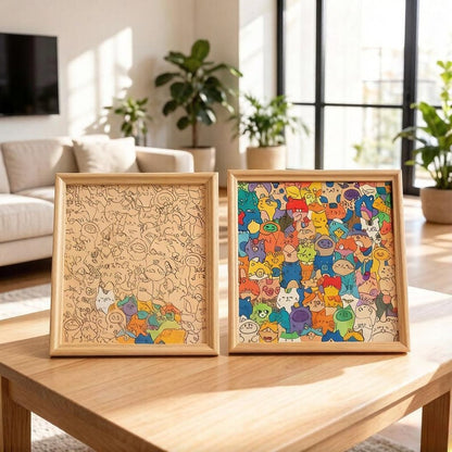 DIY Wooden Cat Puzzle Frame – Wooden Coloring Puzzle, Unique Handmade Gift for Cat Lovers, Paint Your Own Cat Art
