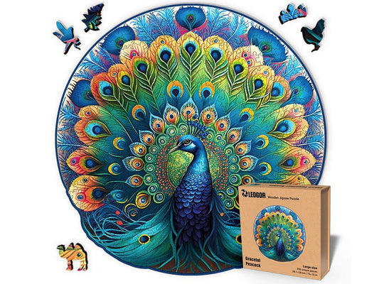 Extra-Thick 5mm Wooden Puzzle for Adults – 350 Pieces | Wood Puzzles Adult with Unique Hand-Shaped Pieces, Graceful Peacock
