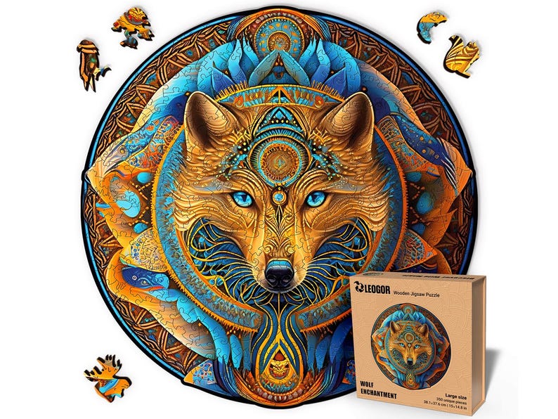 Extra-Thick 5mm Wooden Puzzle for Adults – 350 Pieces | Wood Puzzles Adult with Unique Hand-Shaped Pieces, Wolf Enchantment