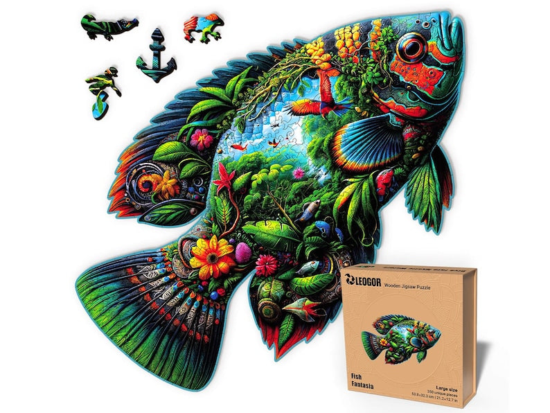 Extra-Thick 5mm Wooden Puzzle for Adults – 350 Pieces | Wood Puzzles Adult with Unique Hand-Shaped Pieces, Fish Fantasia