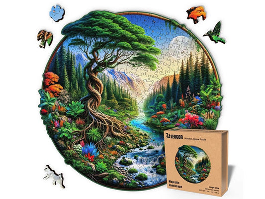 Extra-Thick 5mm Wooden Puzzle for Adults – 350 Pieces | Wood Puzzles Adult with Unique Hand-Shaped Pieces, Majestic Landscape