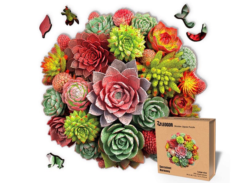 Extra-Thick 5mm Wooden Puzzle for Adults – 350 Pieces | Wood Puzzles Adult with Unique Hand-Shaped Pieces, Succulent Harmony
