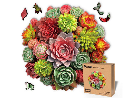 Extra-Thick 5mm Wooden Puzzle for Adults – 350 Pieces | Wood Puzzles Adult with Unique Hand-Shaped Pieces, Succulent Harmony