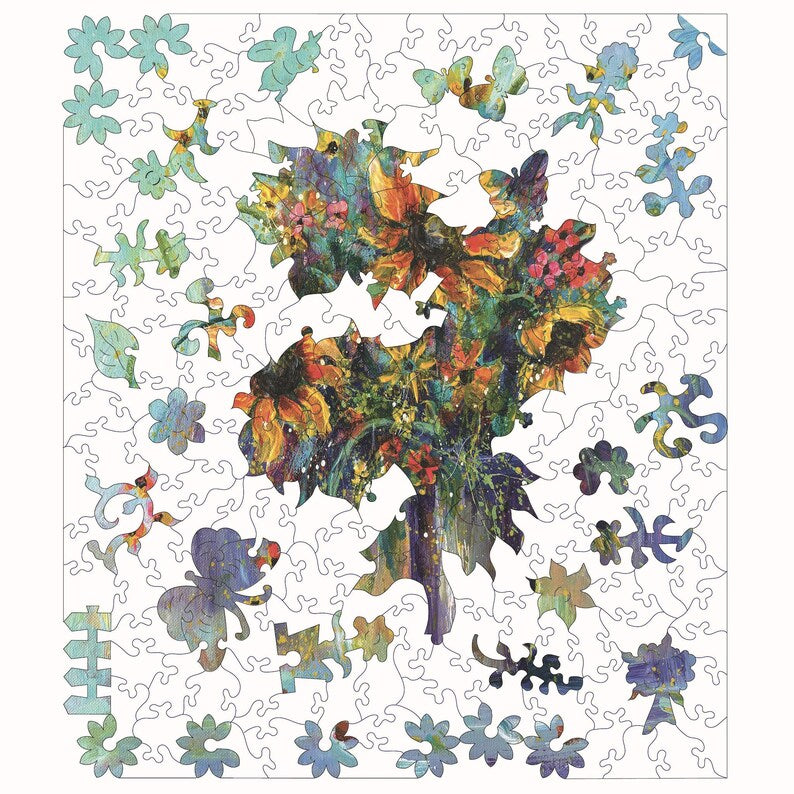 Sunflower Floral Art Wooden Puzzle | Whimsical Laser Cut Wood Pieces (224)