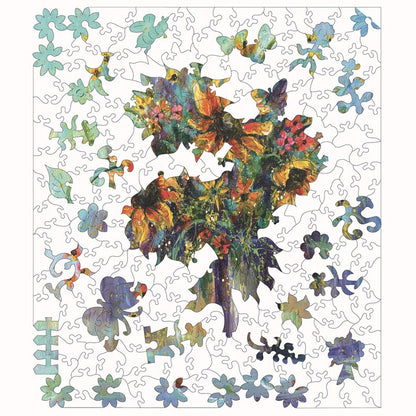 Sunflower Floral Art Wooden Puzzle | Whimsical Laser Cut Wood Pieces (224)