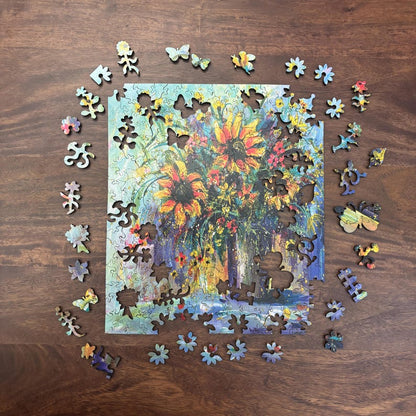 Sunflower Floral Art Wooden Puzzle | Whimsical Laser Cut Wood Pieces (224)