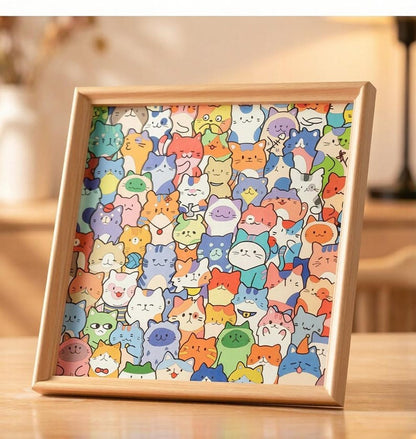 DIY Wooden Cat Puzzle Frame – Wooden Coloring Puzzle, Unique Handmade Gift for Cat Lovers, Paint Your Own Cat Art