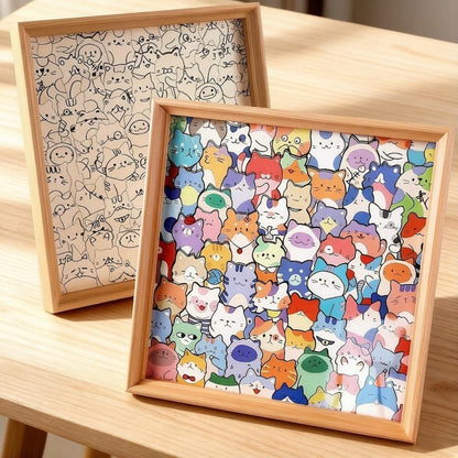 DIY Wooden Cat Puzzle Frame – Wooden Coloring Puzzle, Unique Handmade Gift for Cat Lovers, Paint Your Own Cat Art